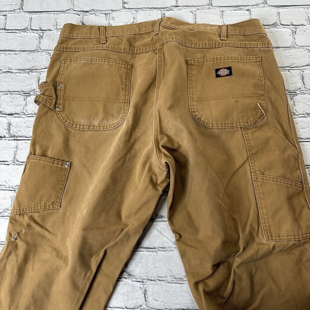 Dickies Mens Carpenter Canvas Work Pants Size 42x30 Painters Brown Tan Trashed !